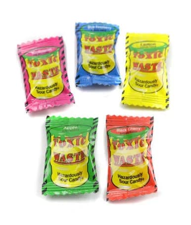Toxic Waste Sour Hard Candy, Bulk, Assorted Flavors, 100 Pieces per Pound