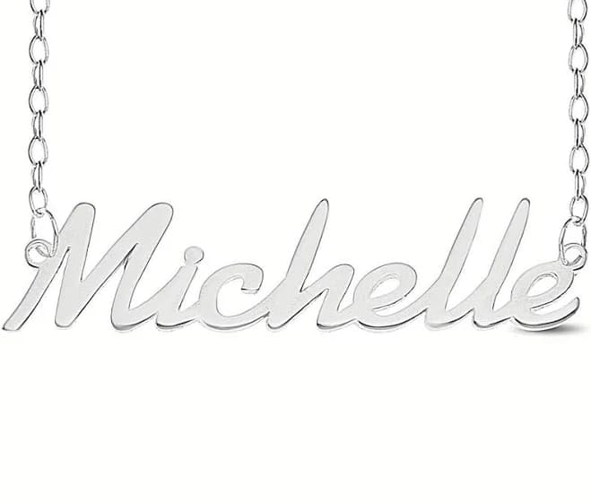 Michelle Name Plate Necklace Pendent Sterling Silver Female