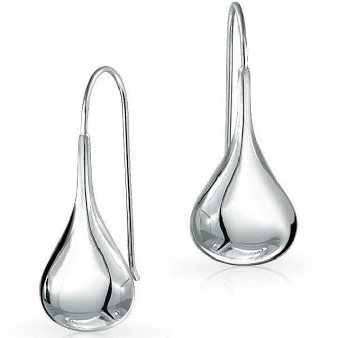 Bling Jewelry Simple Plain Puffed Teardrop Pear Shaped Rain Drop Earrings Fishhook Threader Polish Sterling