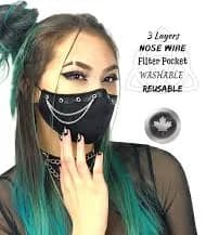 Black Gothic Cosplay Face Mask with Chains-Punk, Alternative, Cyber Goth- Adjustable & Reusable-Handmade by Triple Wish Decor (Canada)