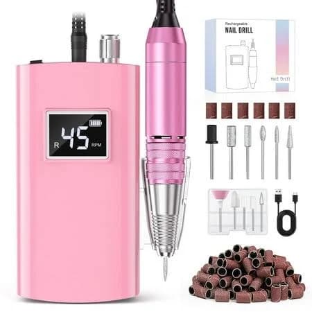 Rechargeable 45000rpm Pink Nail Drill Kit