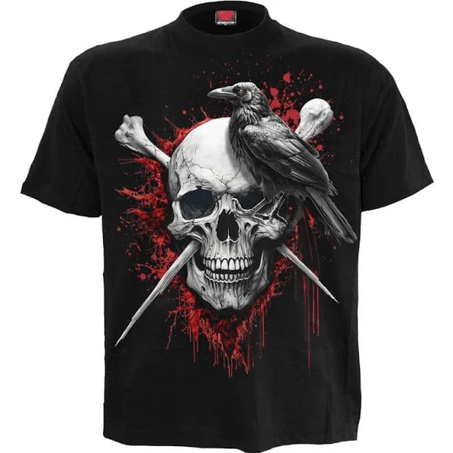 spiral Men's Death Raven T-Shirt Black Skull Crossbones
