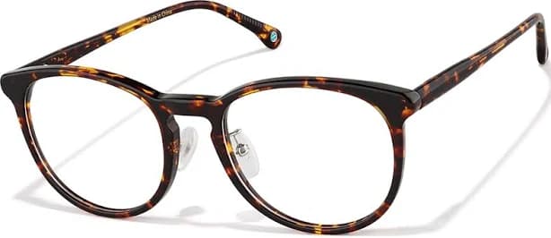 Zenni Round Glasses Tortoiseshell Plastic Full Rim Frame, Spring Hinges, Nose Pads, Custom Engraving, Blokz Blue Light Glasses, P4469135