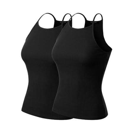 Women's Basic High Halter Neck Sleeveless Ribbed Racerback Tank Top