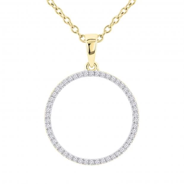0.15 Carat Round White Diamond Circle Pendant for Women with 18 Inch Chain
