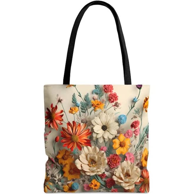 Vintage Floral Canvas Tote Bag