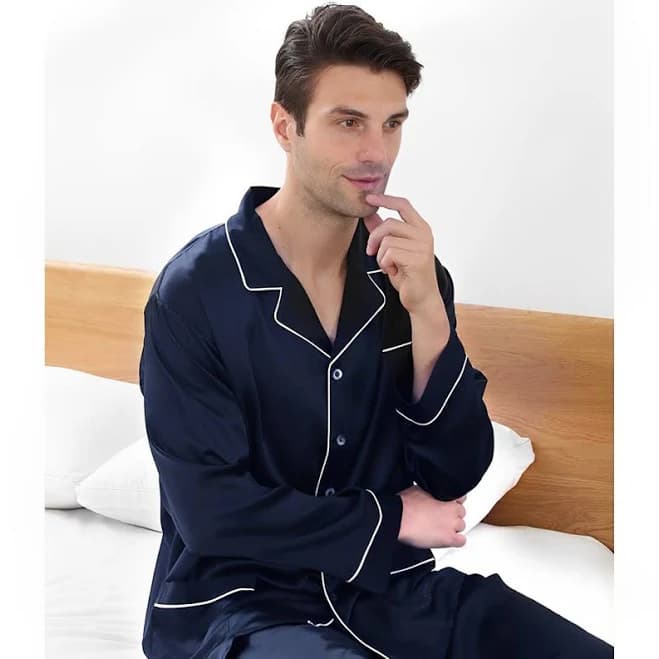 Susansilk Men's 19 Momme Lapel Collar Silk Pajamas Set