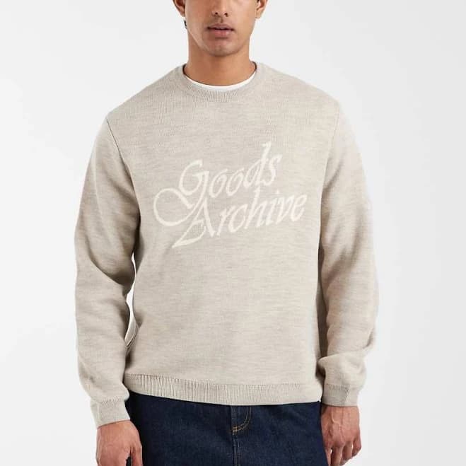 ASOS Oversized Knit Crew Neck Sweater with Goods Archive Graphic
