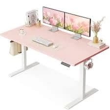 Electric Height Adjustable Standing Desk, 48 Inch Pink Computer Desk for Wome...
