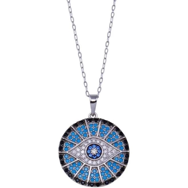 925 Sterling Silver Round Evil Eye CZ Necklace