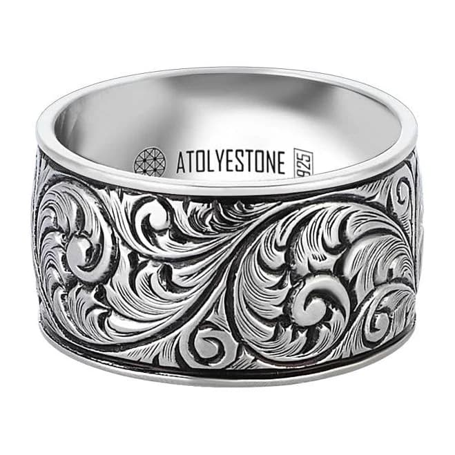 Men's atolyestone 925 Silver Classic Band Ring
