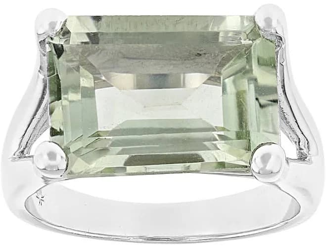 Rhodium Over Sterling Silver Green Prasiolite Ring