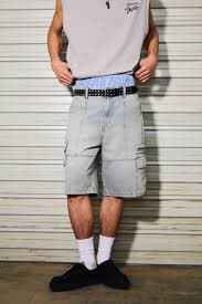 Men's Pale green-blue Loose Cargo Denim shorts | H&M MY