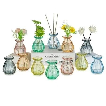Glasseam Set of 12 Vintage Colorful Glass Bud Vases