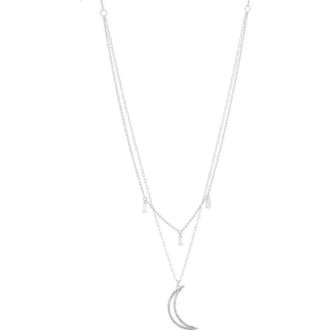 Nadri Cirque Moon Layered Rhodium Pendant Necklace