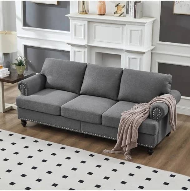 Streamdale Furniture 83" Modern Beige Sofa with Nailhead Trim