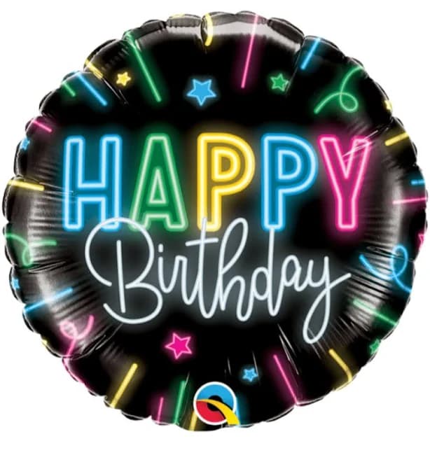 Qualatex Birthday Neon Glow Round Foil Balloon