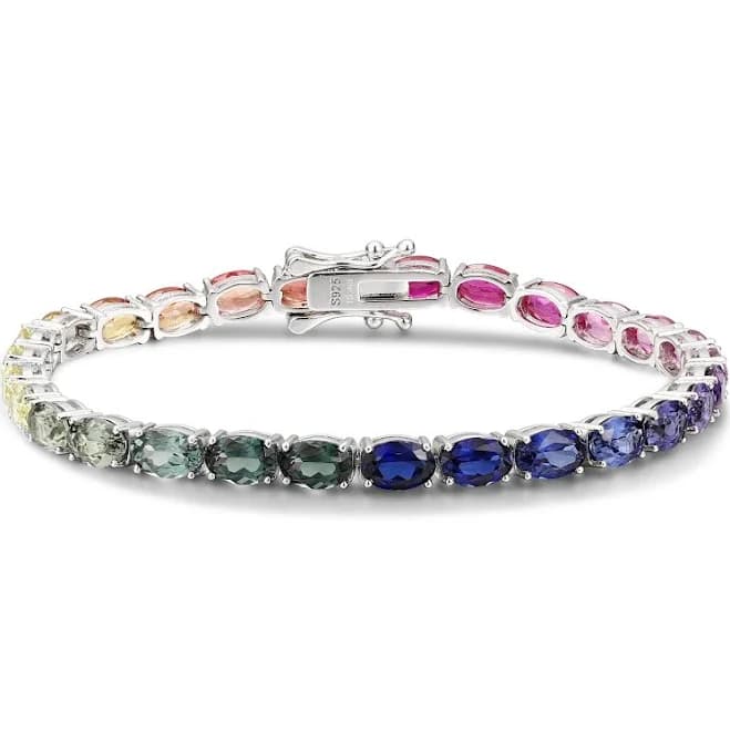 Silver Oval Multi Sapphire Tennis Bracelet