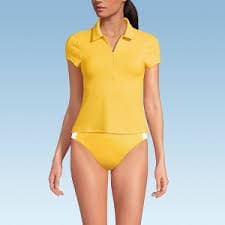 Lands' End Women's SunShade UPF 50 Short Sleeve Pique Johnny Collar Rash Guard - Medium - Bright Lemon : Target
