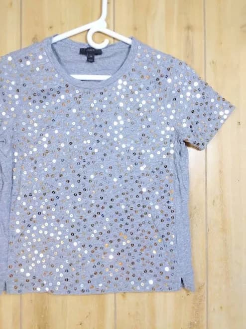 J.crew Sequin T-shirt Gray Womens Xs Embellished Short Sleeve Style