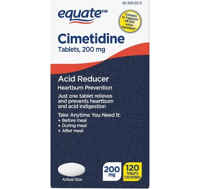 Equate Cimetidine Tablets 200 mg Acid Reducer 120 Count