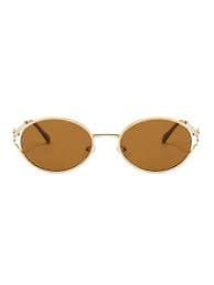 1pc Fashionable And Exquisite Hollow Oval Women's Fashion Glasses, Exquisite And Elegant, Suitable For Wearing In Various Occasions Preppy Style For Back To School Oval Shape Letter Decor | SHEIN