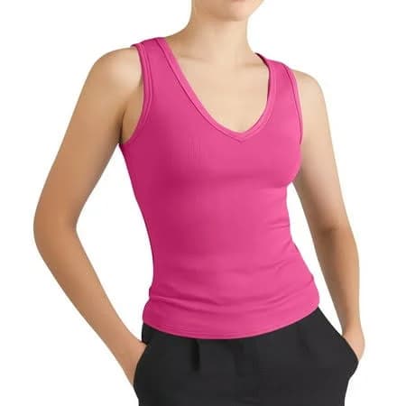 Women's Casual Tight V Neck Ribbed Knit Tank Top