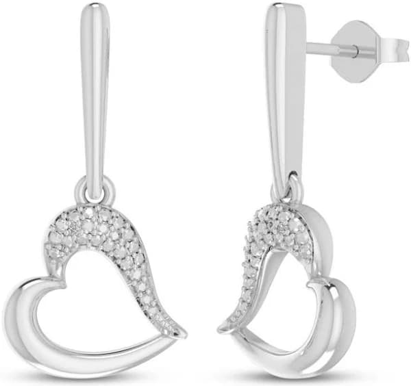 Sterling Silver Diamond Heart Drop Earrings