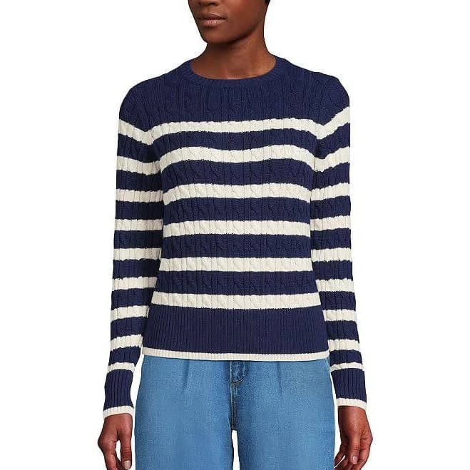 Lands' End Women's Drifter Modern Cable Crew Sweater