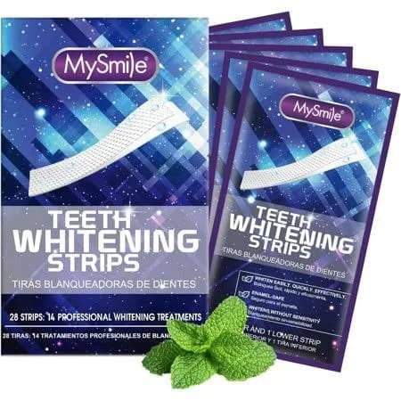 Mysmile Teeth Whitening Strips 28pcs 14 Treatments 6%hp Teeth White Strips Mint, Tooth Whitener Removes 10 Years of Tooth Stains, Size: Strips 14