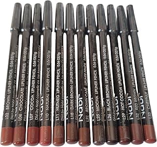 12-Piece Brown Tone Lip Liner Pencil Set, Assorted Colors