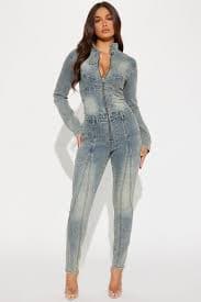 Moto Mayhem Denim Jumpsuit - Light Wash | Fashion Nova