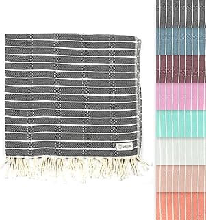 Turkish Beach Towel - Sand Proof - 100% Certified Organic Turkish Towel - Quick Dry Towel for Beach, Picnic, Blanket or Bath Towel - As Seen on Shark Tank - Gocek (Black)