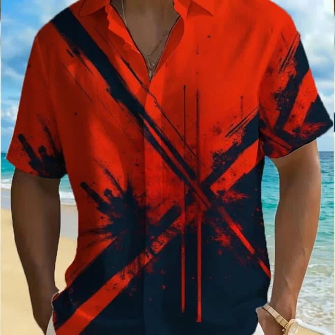 Men's Street Style 3D Print Short Sleeve Button-Down Shirt