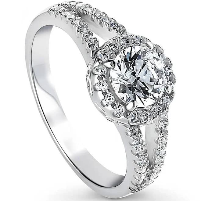 BERRICLE Cubic Zirconia Halo Engagement Ring in Sterling Silver