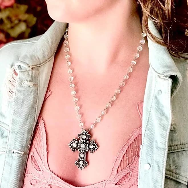 Women's Sparkly Cross Pendant Necklace
