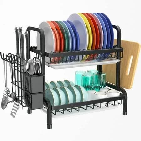 Niffgaff 2-Tier Dish Drainer with Utensil Holder and Drip Tray