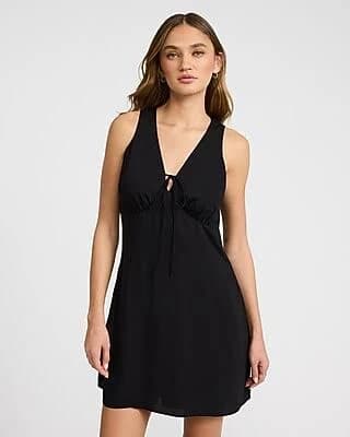 Express Women's V-Neck Tie Front Mini Dress with Pockets