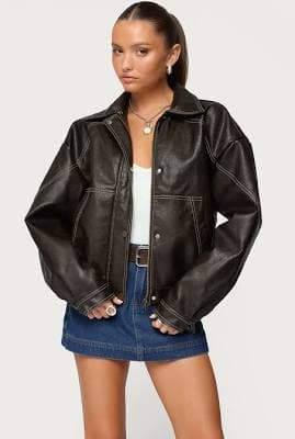 Edikted Women's Jaxson Oversized Faux Leather Bomber Jacket