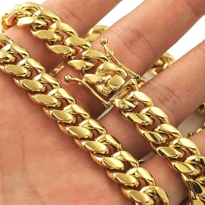 Men's Solid Heavy 14k Yellow Gold Plated Hip Hop Cuban Link Chain