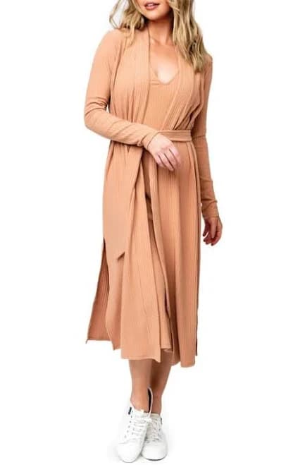 Gibsonlook Women's Ribbed Knit Longline Cardigan with Side Slit