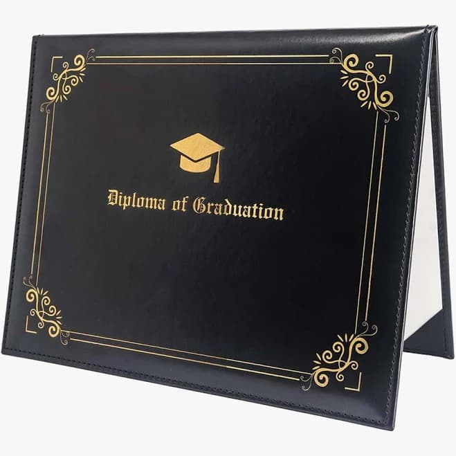 Diploma Cover with Diploma of Graduation and Graduation Cap