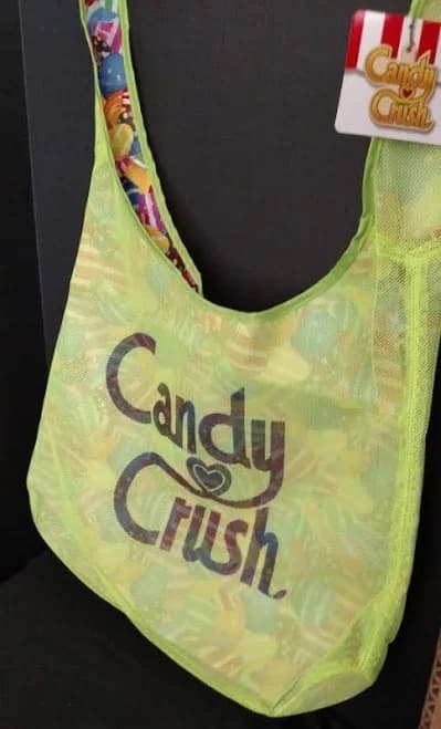 Candy Crush Green Neon Mesh Shopping Tote Beach Pool Locker Bag licensed