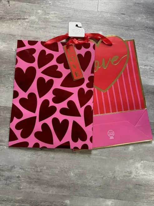 Paper Studio Gift Bags Pink Red Hearts Love - Set Of 2