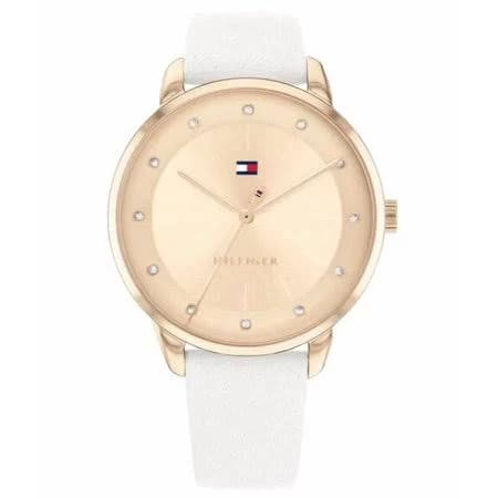 Tommy Hilfiger Paige 1782543 Gold Dial White Leather Strap 36MM Womens Watch