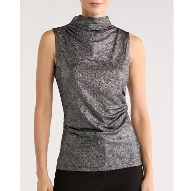 Calvin Klein Women's Shine Mock Neck Ruched Top