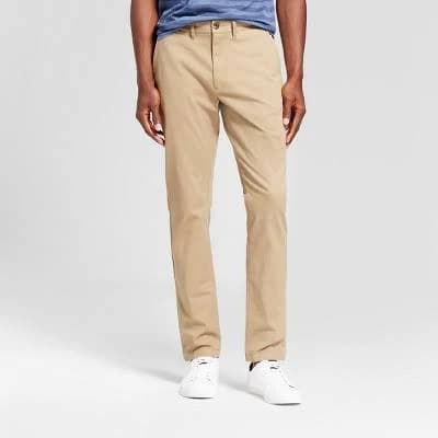Men's Every Wear Slim Fit Chino Pants - Goodfellow & Co Sculptural Tan 28x30: Midweight Twill, Stretch Fabric