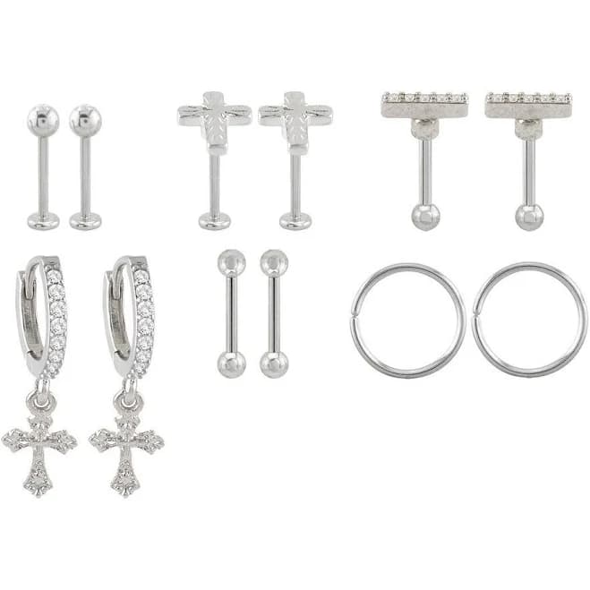 Spencer's Multi-Pack CZ Bling Cross Hoop and Stud Earrings