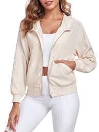 Amazon.com: FIOPHY Women's Cropped Waffle Jacket Oversized Zip Up Long Sleeve Batwing Y2K Hood jacket with Pocket : Clothing, Shoes & Jewelry