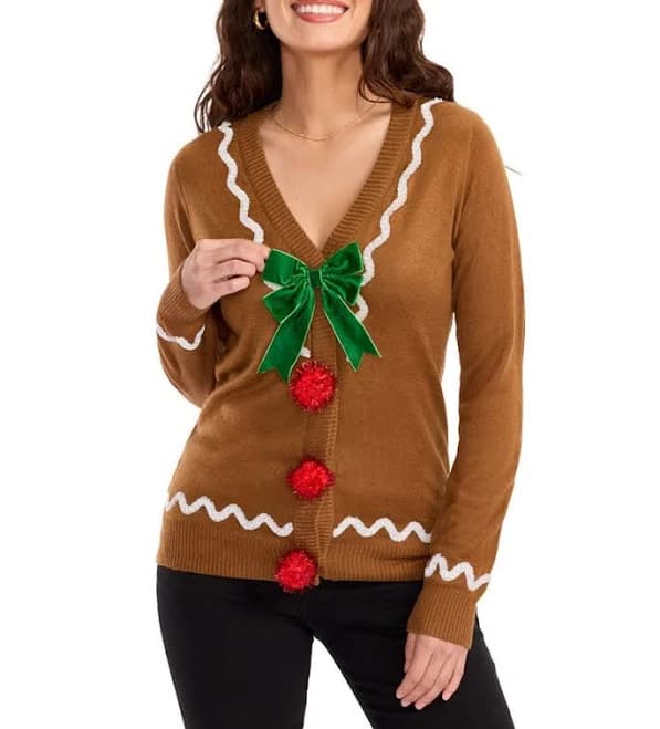 Tipsy Elves Women's Gingerbread Man Ugly Christmas Cardigan Sweater
